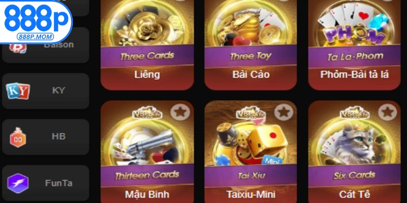 Các thể loại game bài nổi bật tại 888P