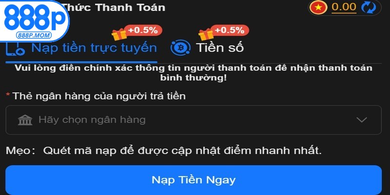 Hướng dẫn nạp tiền 888P chi tiết cho người mới